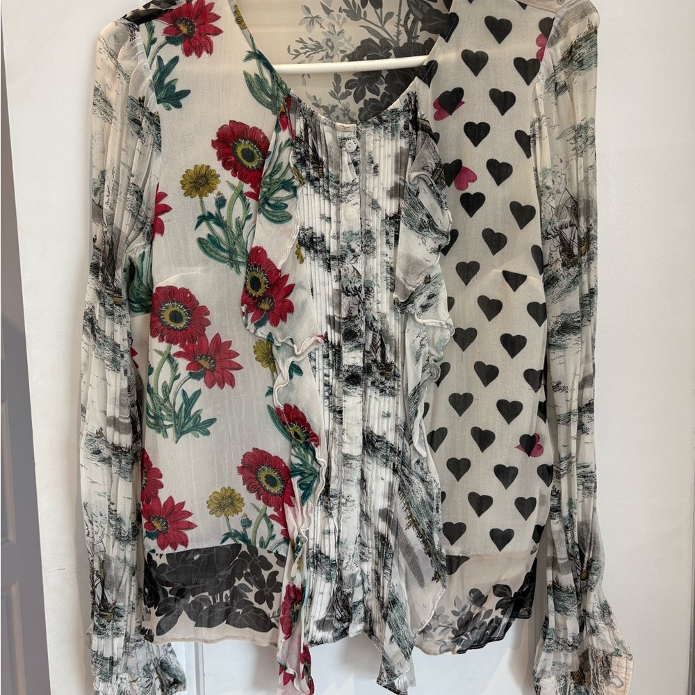 Anthropologie Multicolor Floral and Heart Blouse